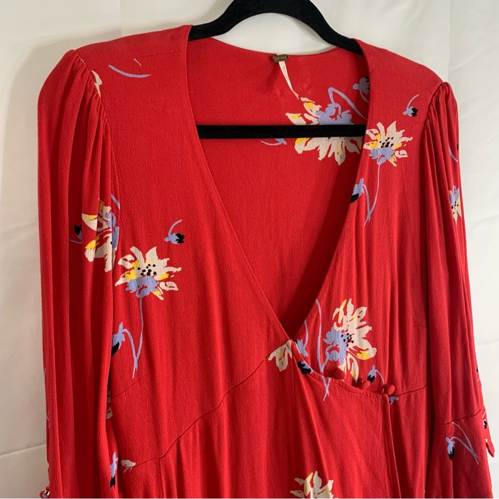 Free People Time On My Side Red Floral Wrap Mini Dress, size M - Picture 6 of 14